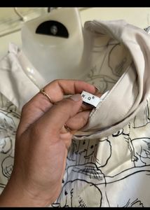 Elephant Print Button-Up Blouse
