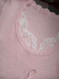 Cute Pink Lace Trim Knit Top