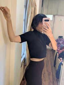 Black Mock Neck Cropped Top