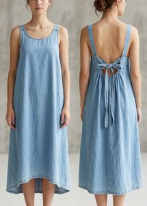 Light Wash Denim Dress with Tie Back