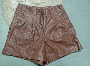 Brown Faux Leather Shorts