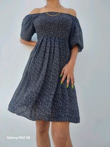 Women A-line Black Printed Dress