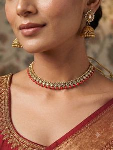 Set of 2 ~ Red &amp; Gold Pearl Necklaces