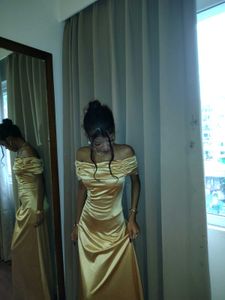 Savana Elegant Gold Off-Shoulder Ruched Dress