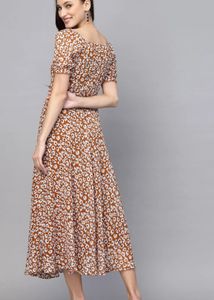 Woman Brown Floral Midi Dress