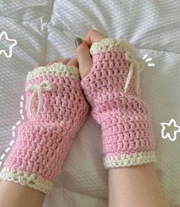 Cute Pink Crochet Fingerless Gloves