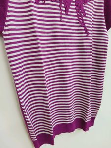 Striped Knit Top with Floral Applique