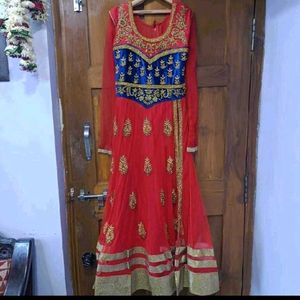 Stunning Red &amp; Blue Embellished Anarkali Gown