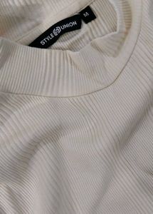 Cream Ribbed Mock Neck Crop Top