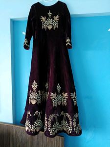 Embroidered Velvet Ethnic Gown