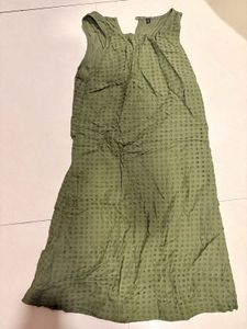 Olive Green Textured Sleeveless Dress