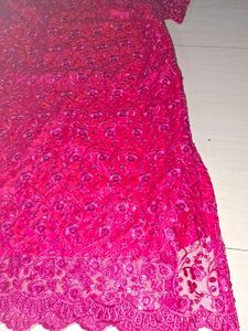 Pink Net Embroidered Kurta