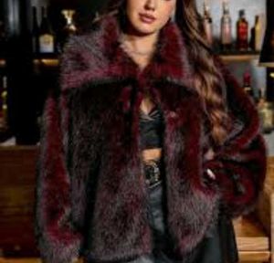 Burgundy Faux Fur Coat