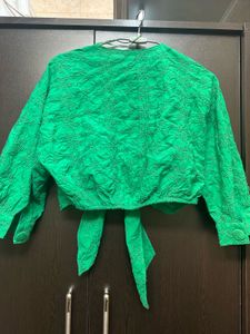 Zara Green Floral Tie-Front Blouse