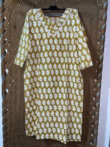 Yellow Printed Cotton Kurti