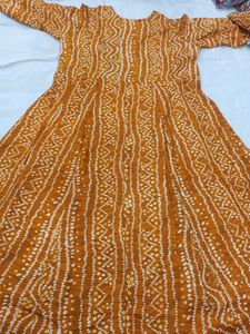 Elegant Orange Bandhani Gown