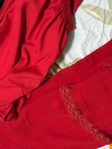 Stunning Red Sequined Kurta Set with Dupatta