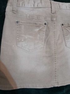 Tan Denim Mini Skirt with Slits
