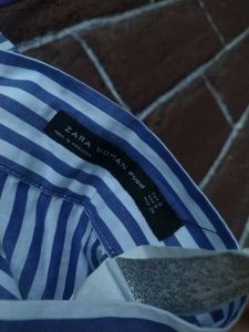 ZARA Blue &amp; White Striped Midi Skirt
