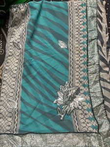 Stunning Teal & Grey Saree