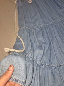 UNUSED Denim Tiered Dress with Ruffle Sleeves