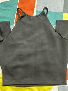 Black Cold Shoulder Ribbed Crop Top