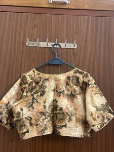 Floral Printed Lehenga &amp; Blouse Set in Champagne B