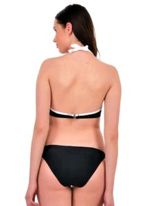 Black Halter Bikini Top with White Trim