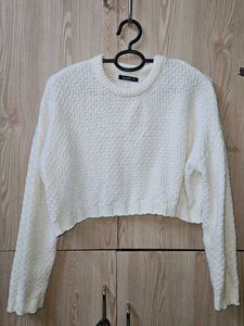 Zudio Cream Textured Cropped Sweater