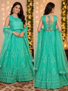 Stunning Green Embroidered Lehenga Choli Set