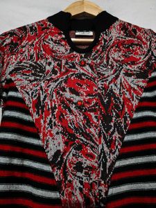 Stylish Red &amp; Black Striped Knit Top
