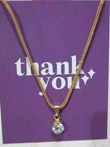 Gold-Tone Chain Necklace with Crystal Pendant