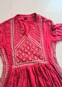 Embroidered Nyra Cut Redish Mehrun Kurta