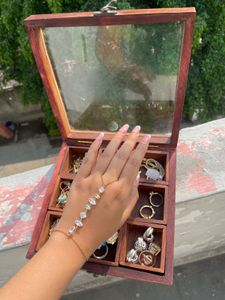Gold Chain Hand Bracelet with CZ Stones