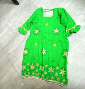 Teal and Light Green Kurta with Gold Print Combo F