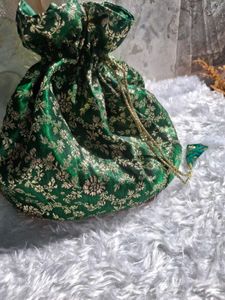 Green &amp; Gold Ethnic Potli Bag