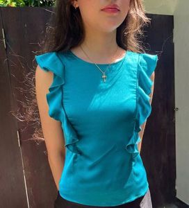 Teal Ruffle Sleeveless Top