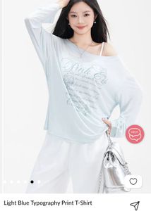 Light Blue Graphic Print Loose Top IMPORTANT 🐬