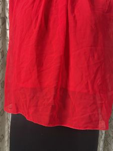 Red Embellished Neckline Sleeveless Blouse