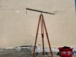 Vintage Brass Telescope with Wooden Tripod