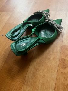Zara Green Jewel Bow Heels
