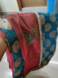 Beautiful Teal and Maroon Saree