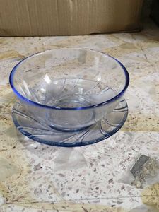 Elegant Blue Rimmed Glass Bowl