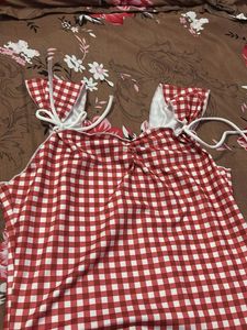 Red Gingham  Top with Tie Straps