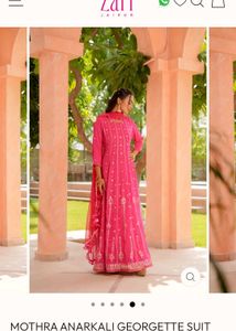 Anarkali Pink Bandhani Kurta with dupatta