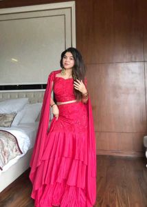 Stunning Pink Ruffled Lehenga Set