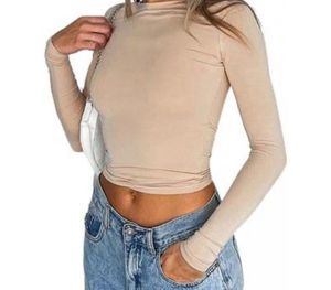 Beige Long Sleeve Crop Top