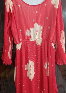 Red Floral Pleated Maxi Dress