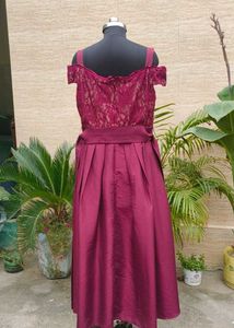 Elegant Burgundy Lace Off-Shoulder Gown