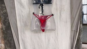 15167. Red Satin Thong Panty